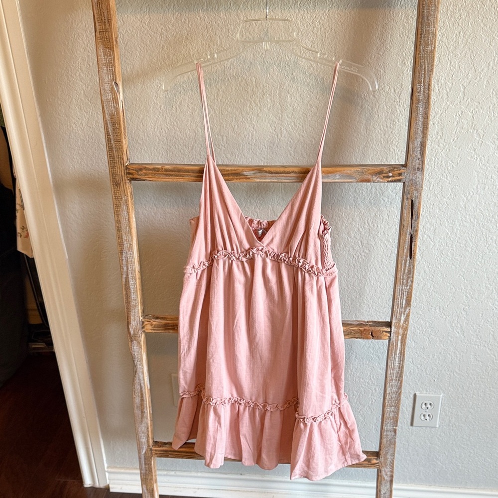 Paper Crane Pink Ruffle Trim Spaghetti Strap Dress